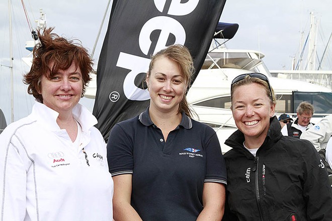 TP52 Southern Cross Cup, Sandringham Yacht Club, Melbourne (AUS). 10/02/2013.  Female sailors Elizabeth Williams (Calm), Emma Wilson (Frantic) and Jade Mackay (Calm 2) © Teri Dodds http://www.teridodds.com